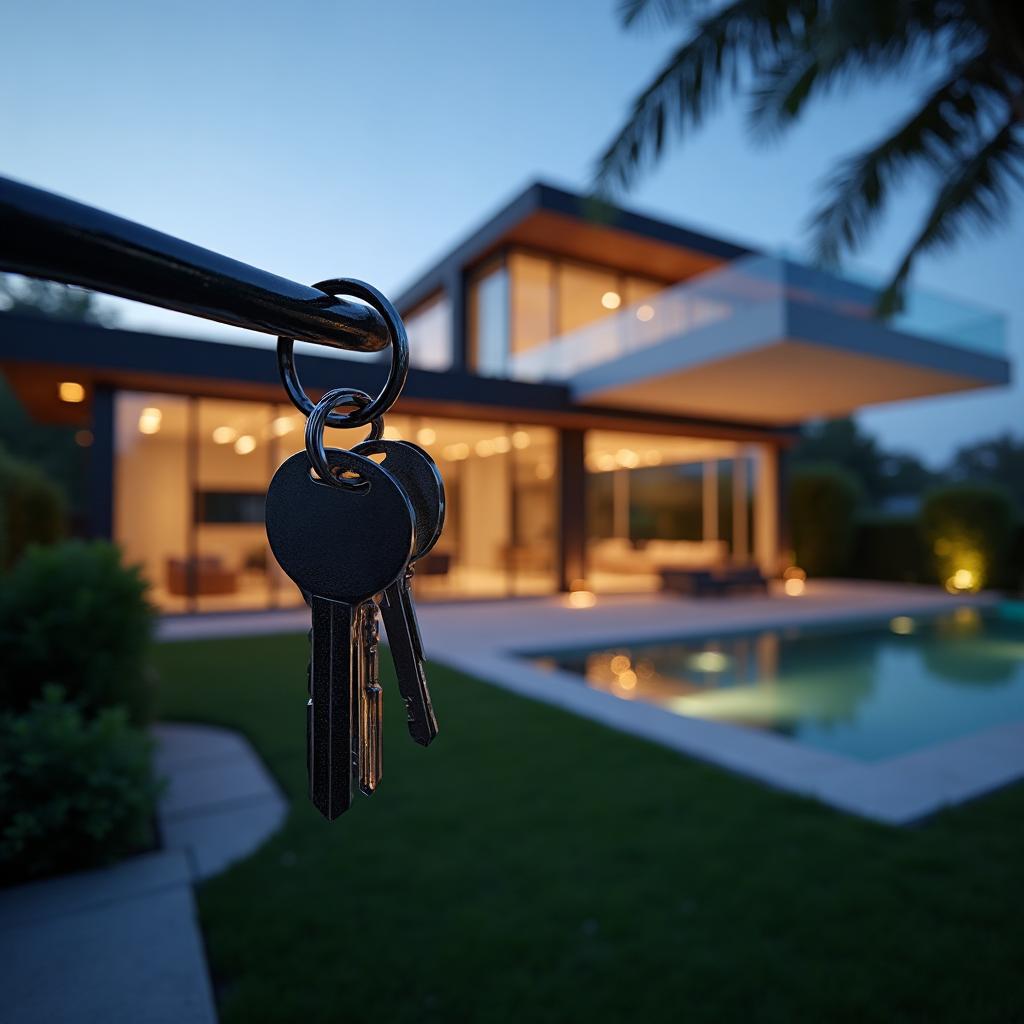 Beautiful home with keys representing homeownership